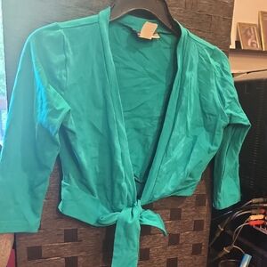 Heart Of Haute Teal Tie-Front Cardigan Size S